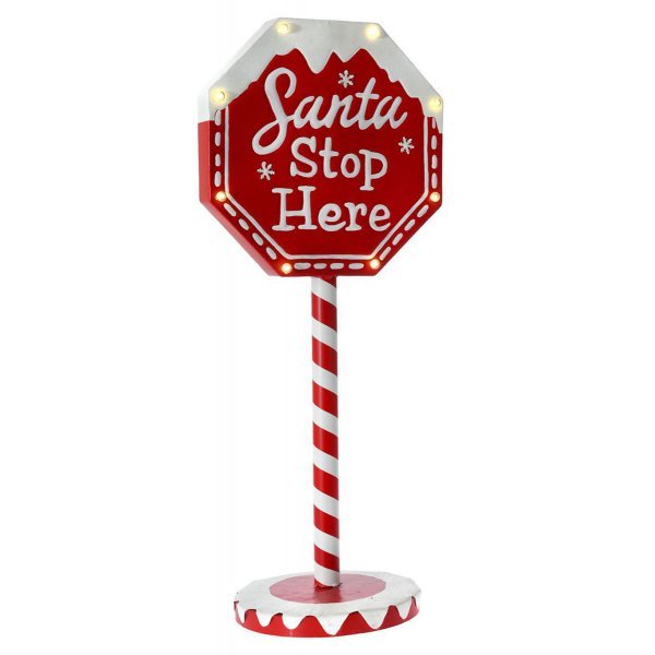 Χριστουγεννιάτικη Διακοσμητική Μεταλλική Πινακίδα "SANTA STOP HERE" (92cm)
